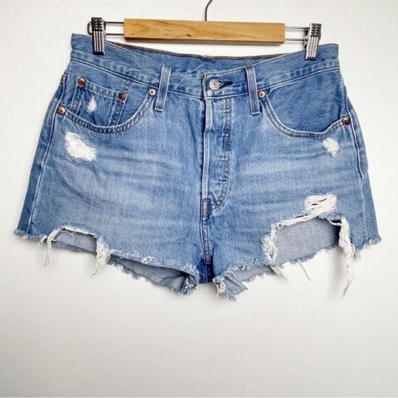 Levi's 501  high rise distressed shorts Sansome Straggler size 29 - Picture 2 of 10